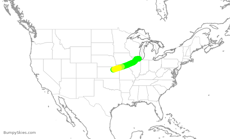 Turbulence forecast map for ENY3721, MHK to ORD