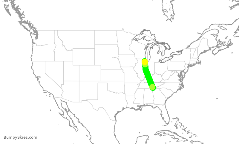 Turbulence forecast map for ENY3724, ORD to CHA