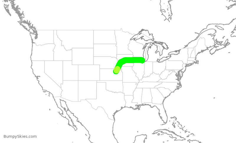 Turbulence forecast map for ENY3725, ORD to MHK