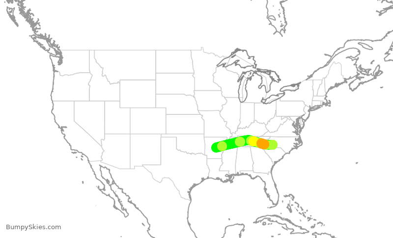Turbulence forecast map for ENY3726, CLT to LIT