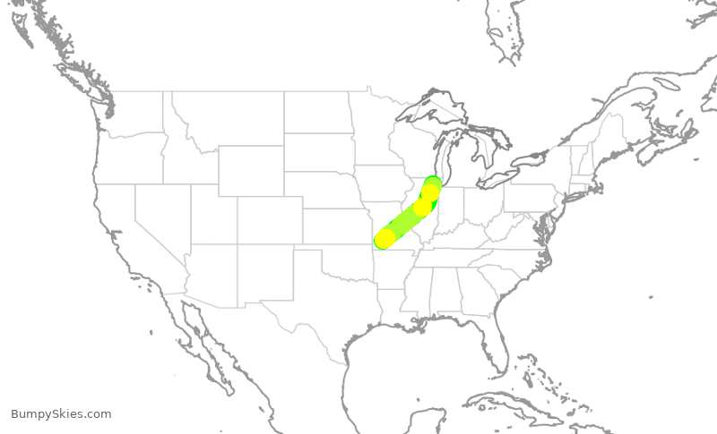 Turbulence forecast map for ENY3726, ORD to SGF