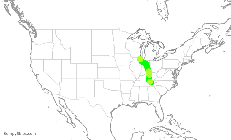 Turbulence forecast map for ENY3726, TYS to ORD