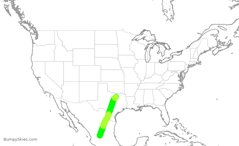 Turbulence forecast map for ENY3728, MAS to DFW