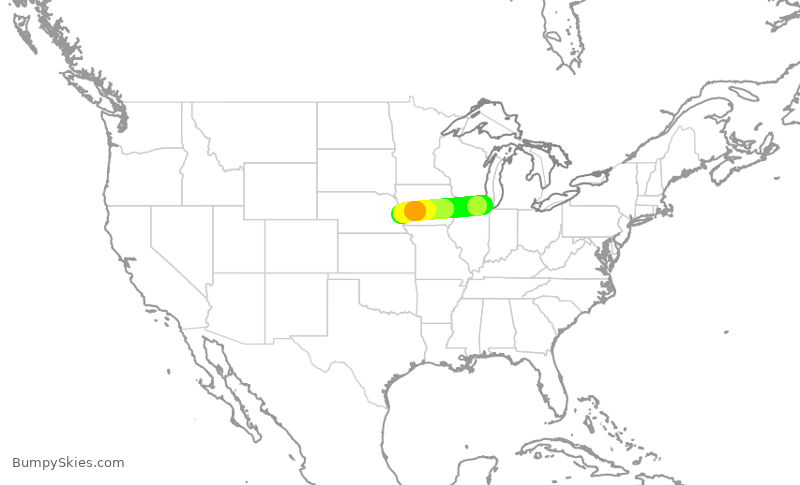 Turbulence forecast map for ENY3730, ORD to OMA