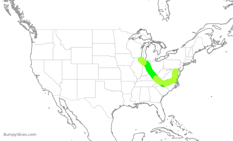 Turbulence forecast map for ENY3731, BWI to ORD
