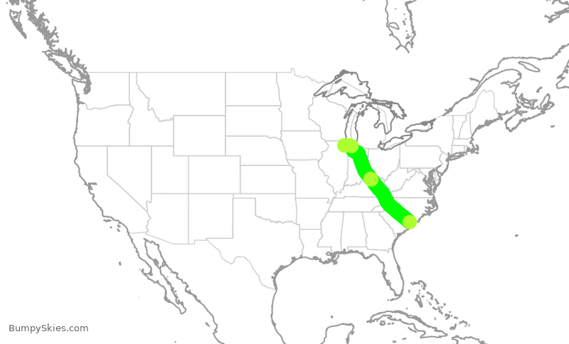 Turbulence forecast map for ENY3733, MYR to ORD