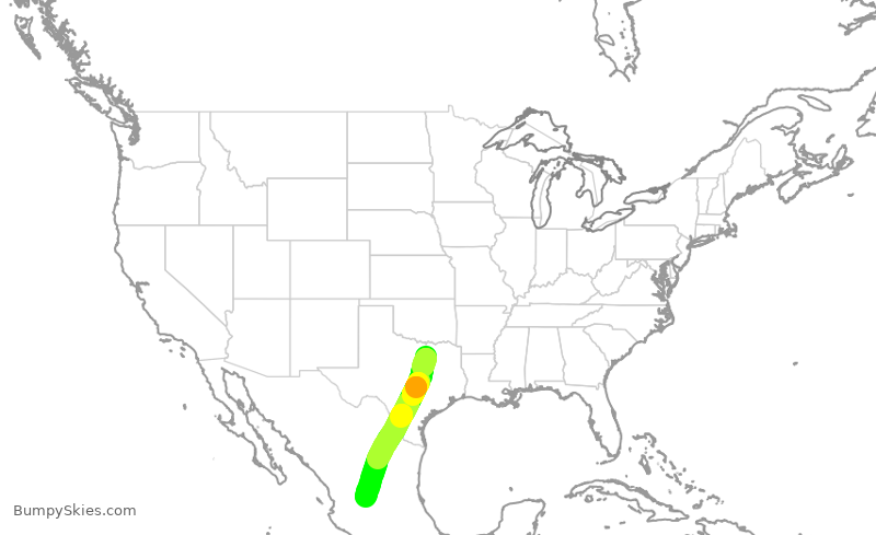 Turbulence forecast map for ENY3735, DFW to MAS