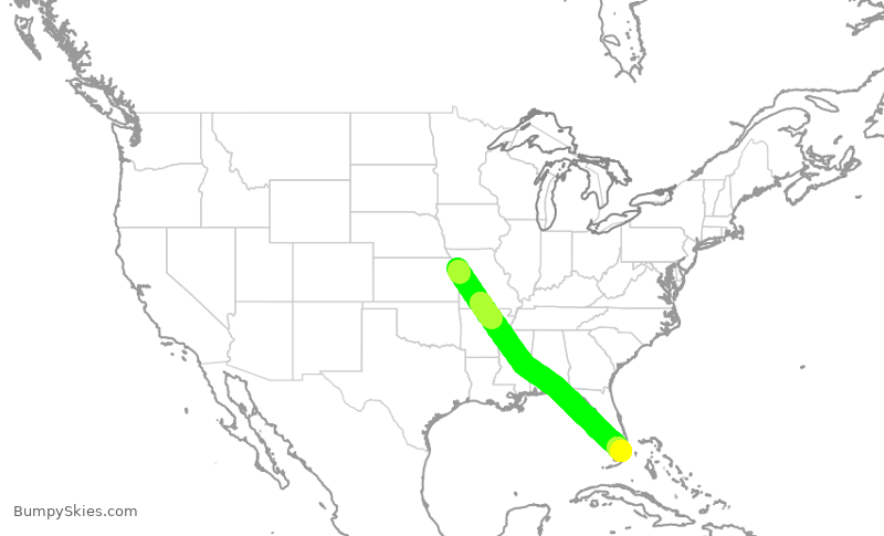 Turbulence forecast map for ENY3742, MCI to MIA