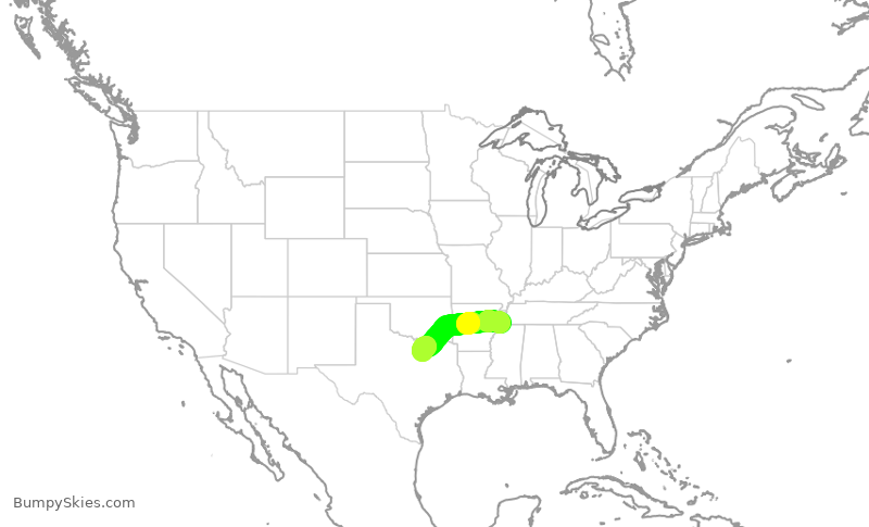 Turbulence forecast map for ENY3743, MEM to DFW