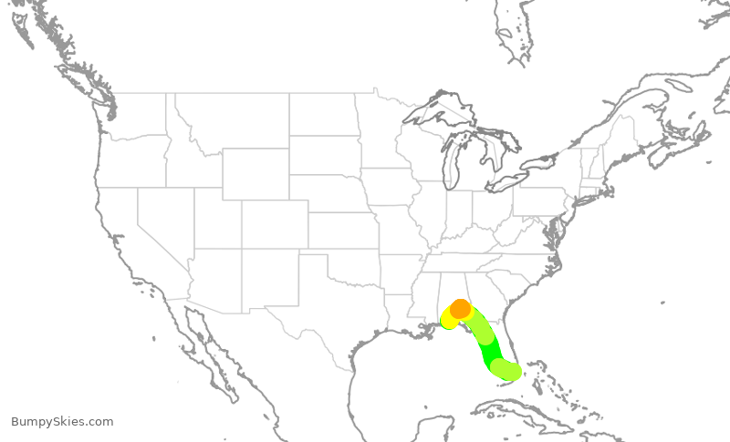 Turbulence forecast map for ENY3743, PNS to MIA