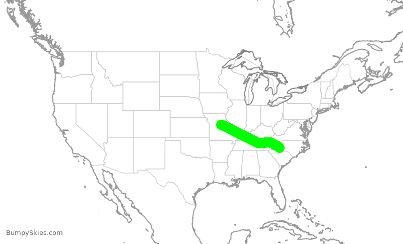 Turbulence forecast map for ENY3744, CLT to COU