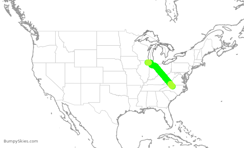 Turbulence forecast map for ENY3744, GSO to ORD