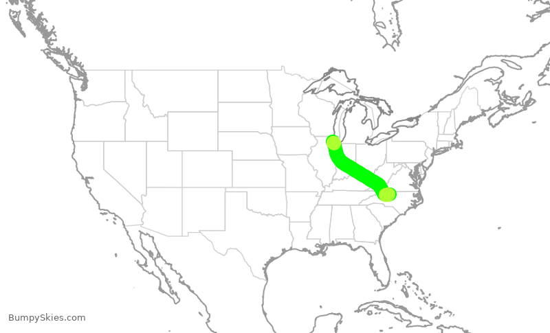 Turbulence forecast map for ENY3744, ORD to GSO