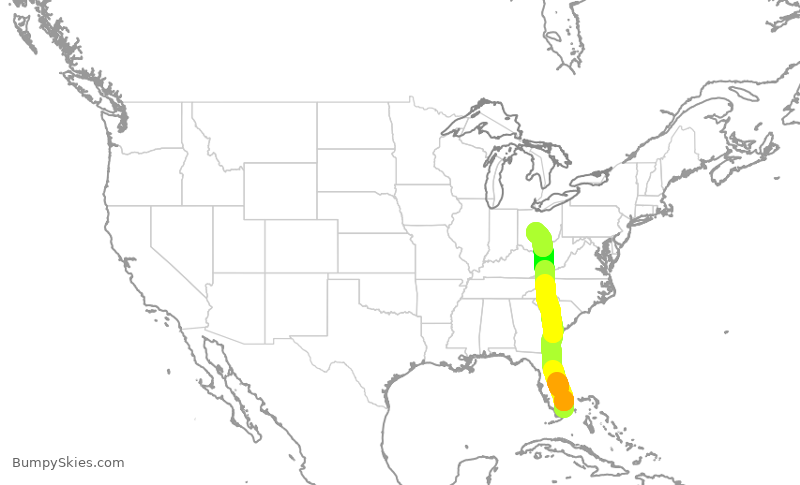 Turbulence forecast map for ENY3745, MIA to CMH