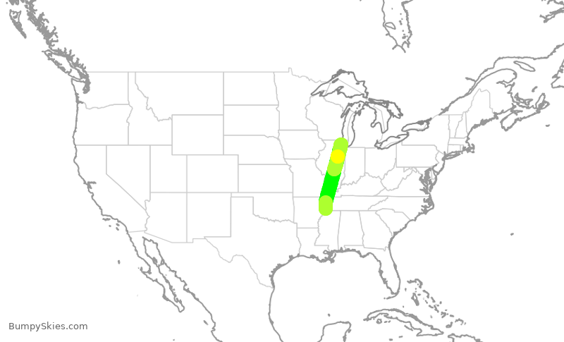 Turbulence forecast map for ENY3747, MEM to ORD