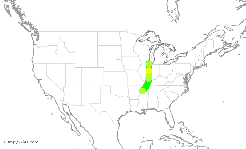 Turbulence forecast map for ENY3747, ORD to MEM