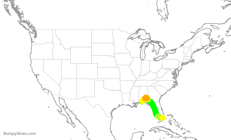 Turbulence forecast map for ENY3749, PNS to MIA