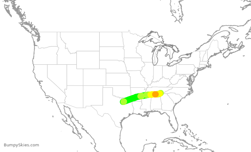 Turbulence forecast map for ENY3758, DFW to CHA