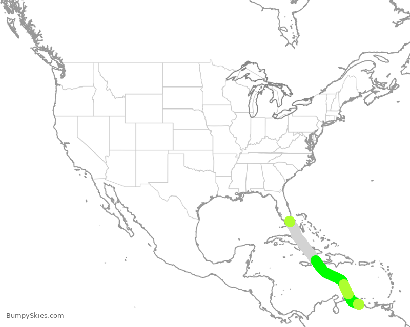 Turbulence forecast map for ENY3759, MIA to CCS