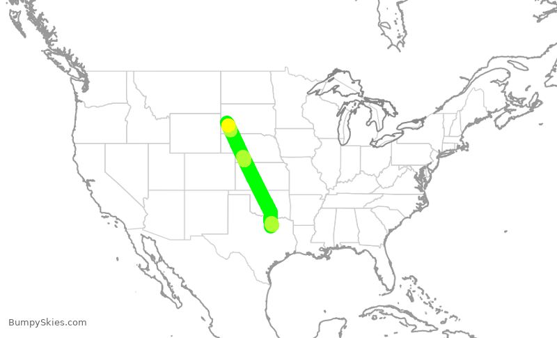 Turbulence forecast map for ENY3762, DFW to RAP