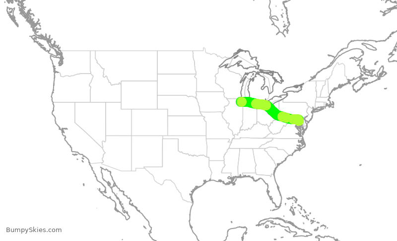 Turbulence forecast map for ENY3762, ORD to BWI