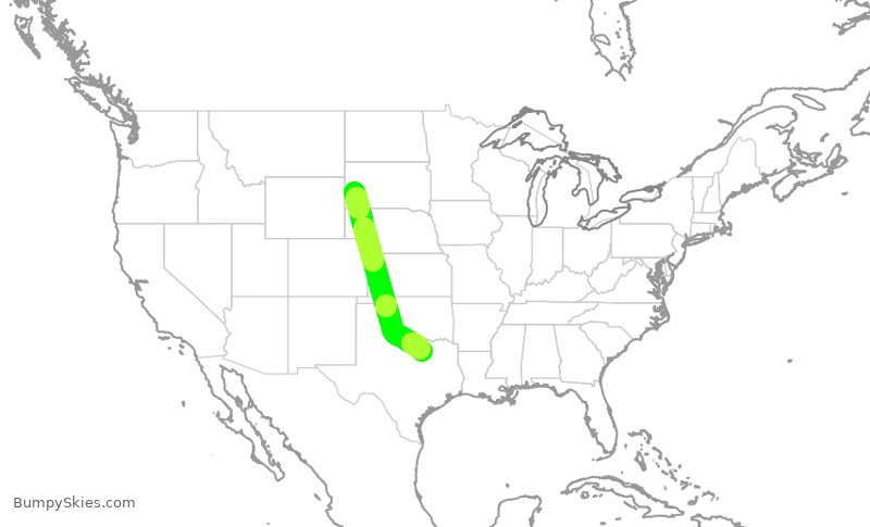 Turbulence forecast map for ENY3762, RAP to DFW