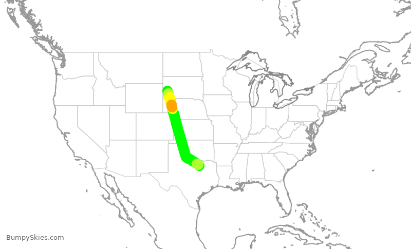 Turbulence forecast map for ENY3764, RAP to DFW
