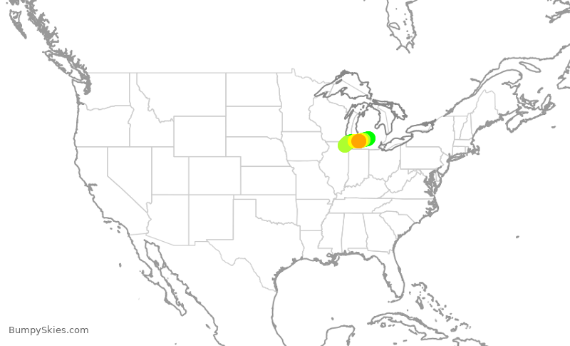 Turbulence forecast map for ENY3765, LAN to ORD