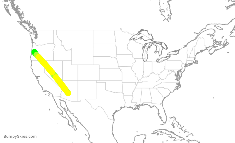 Turbulence forecast map for ENY3765, PHX to EUG