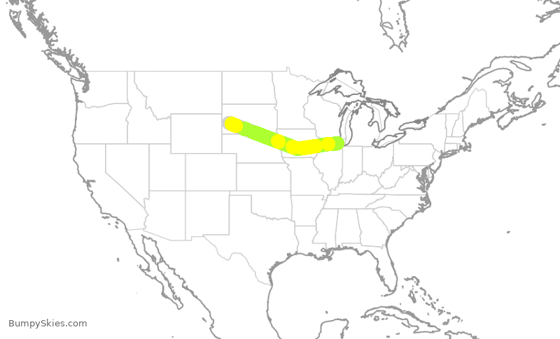 Turbulence forecast map for ENY3766, ORD to RAP