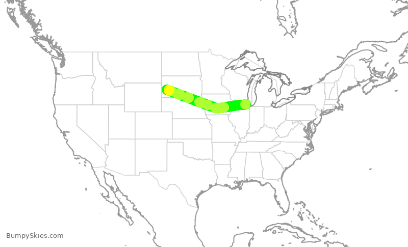 Turbulence forecast map for ENY3767, ORD to RAP