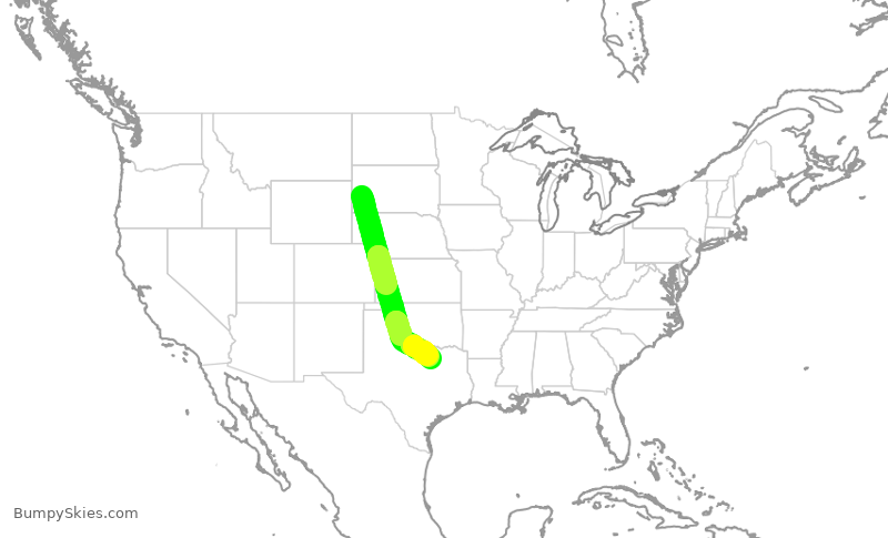 Turbulence forecast map for ENY3768, RAP to DFW