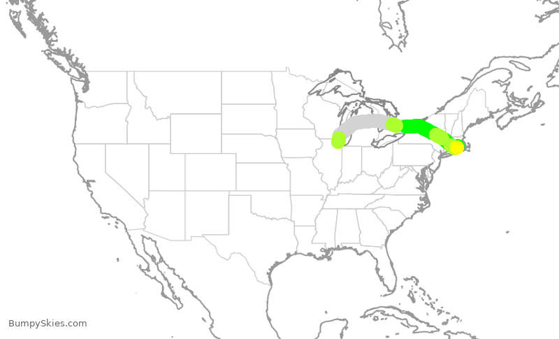 Turbulence forecast map for ENY3771, ORD to PVD