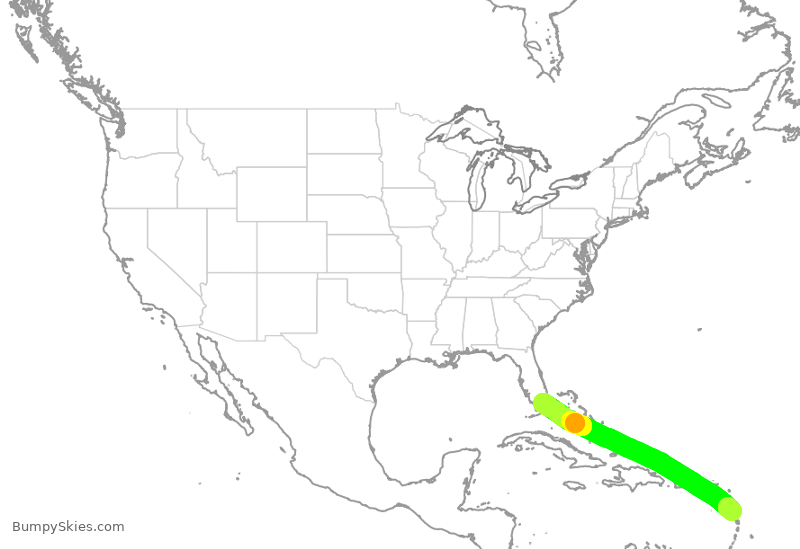 Turbulence forecast map for ENY3774, DOM to MIA