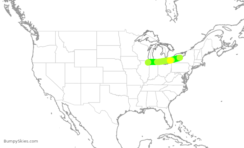 Turbulence forecast map for ENY3775, ORD to ROC