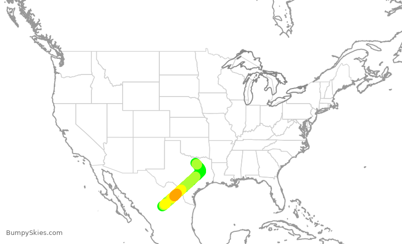Turbulence forecast map for ENY3776, TRC to DFW