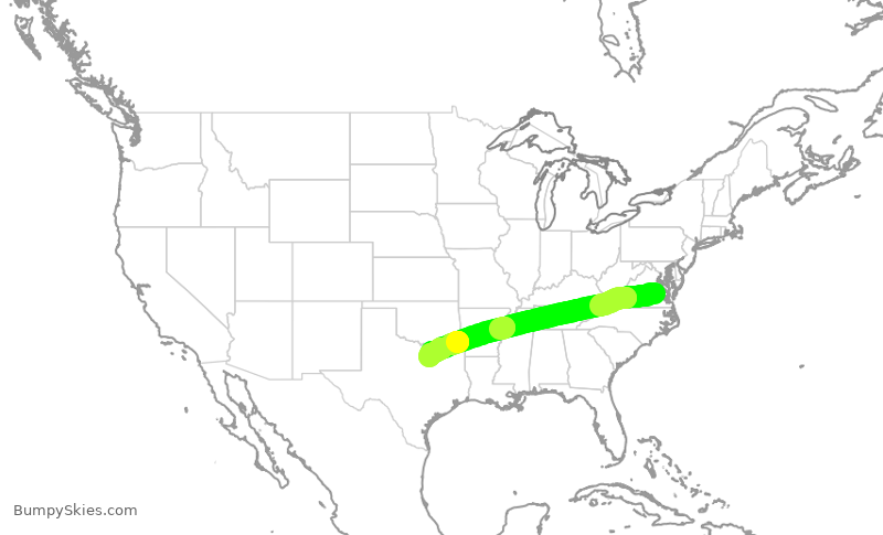 Turbulence forecast map for ENY3778, RIC to DFW