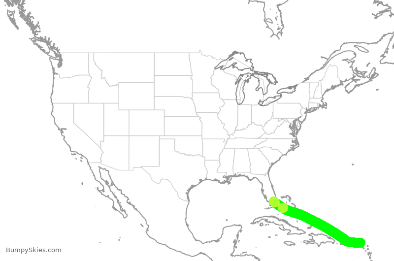 Turbulence forecast map for ENY3780, AXA to MIA