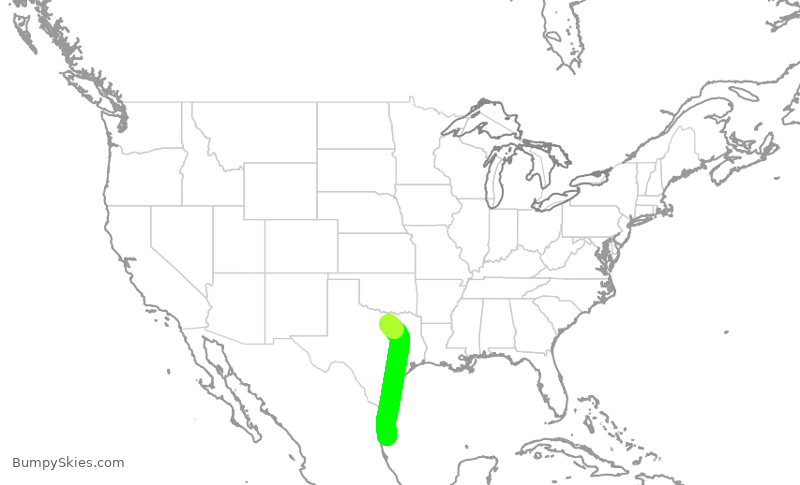 Turbulence forecast map for ENY3781, MMTL to DFW