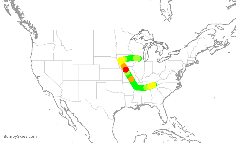 Turbulence forecast map for ENY3783, TYS to ORD