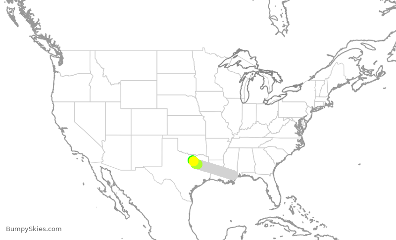 Turbulence forecast map for ENY3784, GPT to DFW