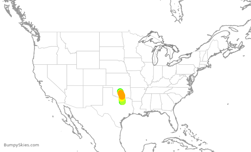 Turbulence forecast map for ENY3786, DFW to OKC