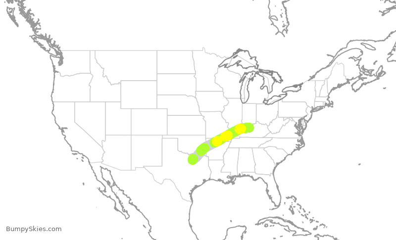 Turbulence forecast map for ENY3788, SDF to DFW