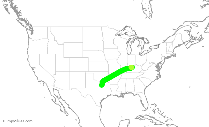 Turbulence forecast map for ENY3791, DFW to SDF
