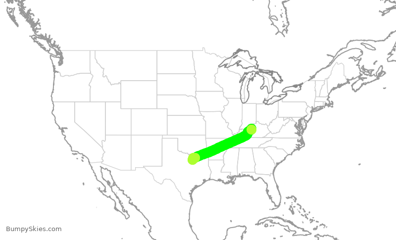 Turbulence forecast map for ENY3791, SDF to DFW
