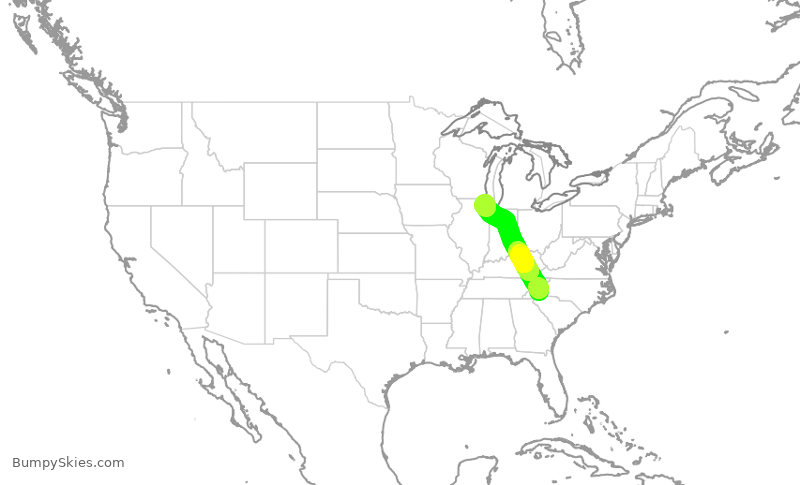Turbulence forecast map for ENY3792, AVL to ORD