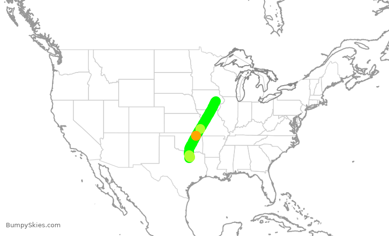 Turbulence forecast map for ENY3798, DFW to CID