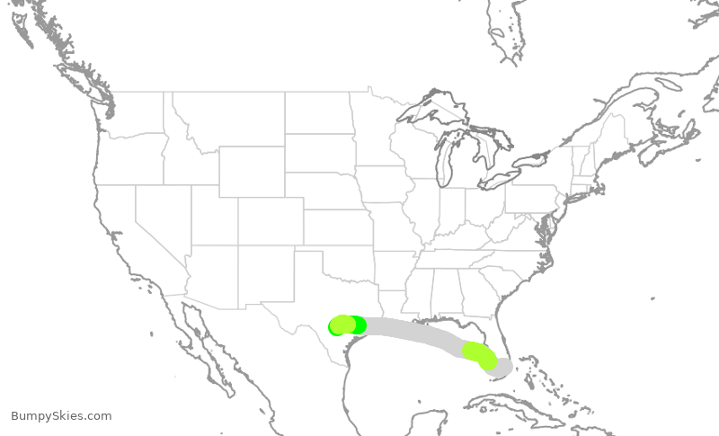 Turbulence forecast map for ENY3799, MIA to SAT