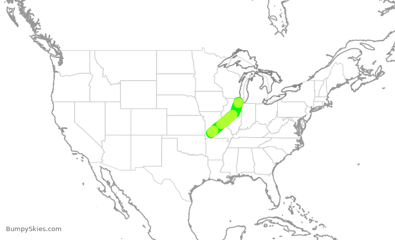Turbulence forecast map for ENY3800, ORD to SGF