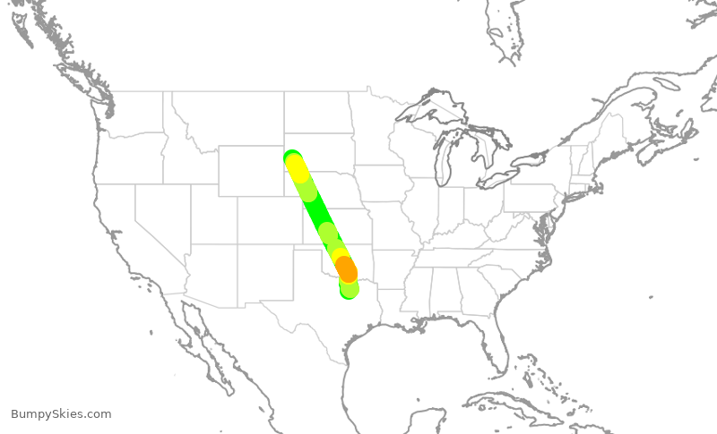 Turbulence forecast map for ENY3801, DFW to RAP